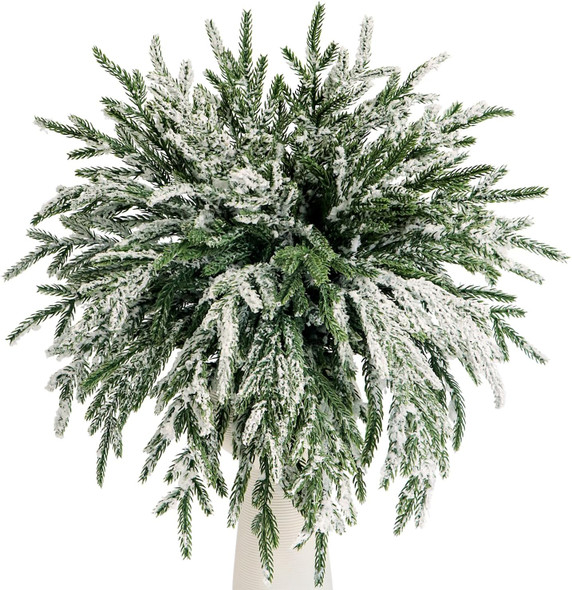 10Pcs Artificial Norfolk Pine Branches 17.7 Inches Fake Norfolk Pine Needles Sprigs Christmas Greenry Stems DIY Crafts Accessories for Garlands Vase Xmas Tree Filler Picks Home Decorations (10, Frost)