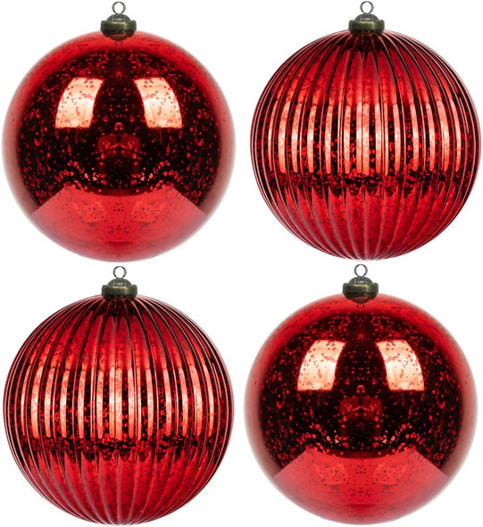 KI Store Large Red Christmas Ball Ornaments 6-Inch 4pcs Hanging Tree Ornament Decorations Shatterproof Vintage Mercury Balls