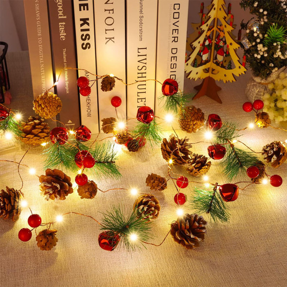 Christmas Pinecone String Lights, Battery Powered LED Wreath String Lights, Indoor Christmas Decorations, Christmas Tree Decorations, Home Fireplace Fireplace Christmas Decorations (Warm red)