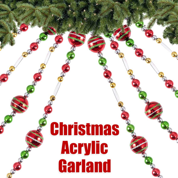 Klikel Christmas Acrylic Garland 10 Feet Long Red Green Gold and Silver