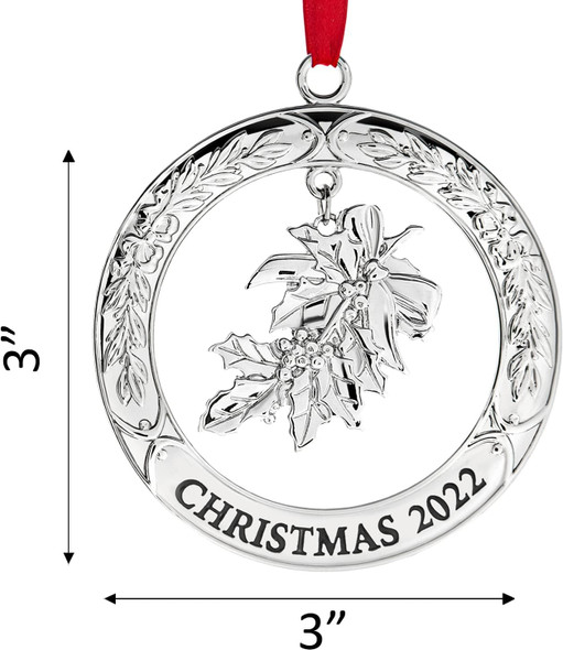 Klikel Christmas Ornament - Shiny Silver Christmas Ornament Wreath with Mistletoe - Dated Christmas Ornament - Ornament for Christmas Tree - Mistletoe Ornament for Holidays