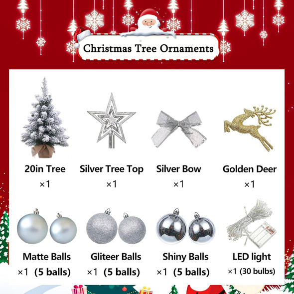 Small Christmas Tree with Lights,Flocked Tabletop Christmas Tree with 30 LED Lights,Mini Christmas Tree Prelit Little Christmas Tree Pre Lit Christmas Tree for Table Top Christmas Decoration