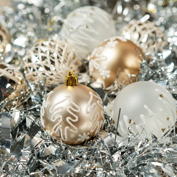 50 Pcs Christmas Ball Ornaments Sets, Shatterproof Baubles for Christmas Tree Decorations, Printed Hanging Balls for Holiday Festival Party Decoration (Champagne)