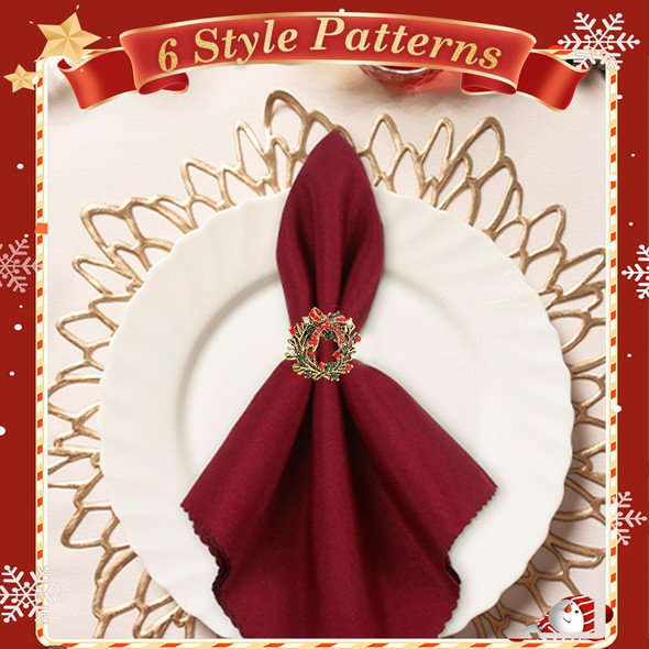 KPOSIYA 16pcs Christmas Wreath Napkin Rings Set of 8 and 8 Christmas Napkins Cloth, Napkins holdes for Dinning Table Setting Decoration, Xmas Dinner Tables Rings for Winter Party