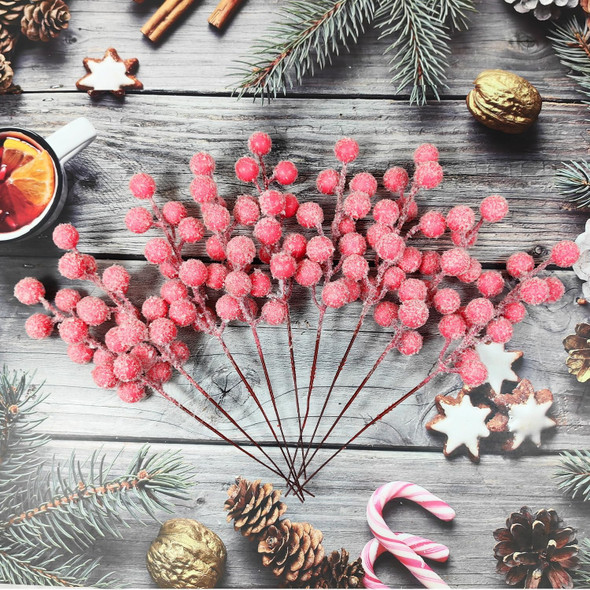 Artificial Snow Berry, 24 pcs Christmas Berries Stems, Artificial Christmas Picks,Artificial Berries Stems for Xmas Tree Ornaments Wreath Decorations Home (Pink)
