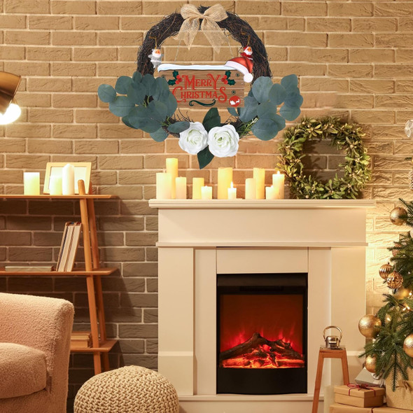 Christmas Wreath 20" Christmas Wreath for Front Door Christmas Garland, Grapevine Wreath Santa Claus Wreath with Merry Christmas Wooden Door Sign Decorations