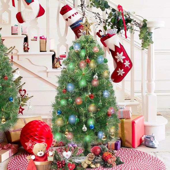 3FT Artificial Christmas Tree, Premium Artificial Small Christmas Tree with String Lights for Home Office Holiday Party Decoration with Foldable Stand, Easy Assembly