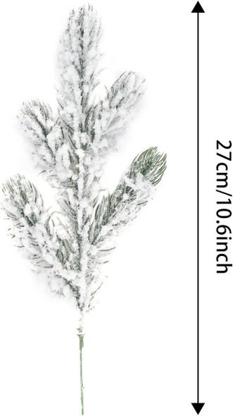 12Pcs Snowy Artificial Pine Needles Branches Twigs 10.6" Fake Frosted Pine Picks Greenery Stems Christmas Pine Tree Picks Winter Fir Pine Sprays Sprigs for Crafts Wreaths Garlands Holiday Decor