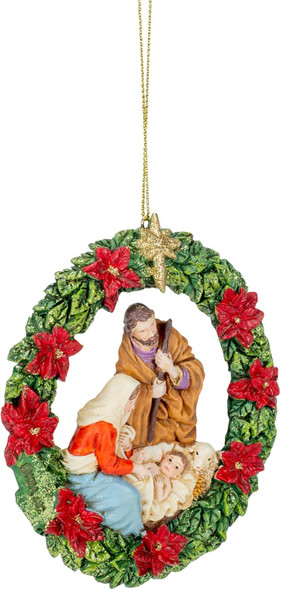 Kurt Adler Nativity Wreath Christmas Ornament 4 1/4 inches