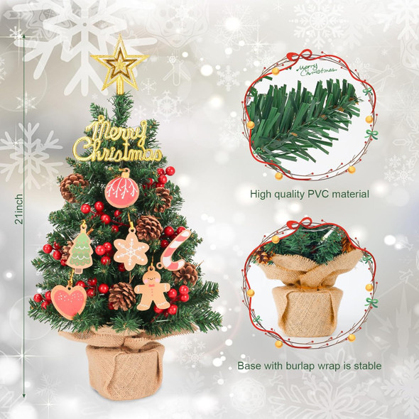 Artificial Mini Christmas Tree, 21 Inch Small Tabletop Xmas Tree with Star Treetopper Hanging Ornaments for Holiday Indoor Home Desktop Christmas Decoration