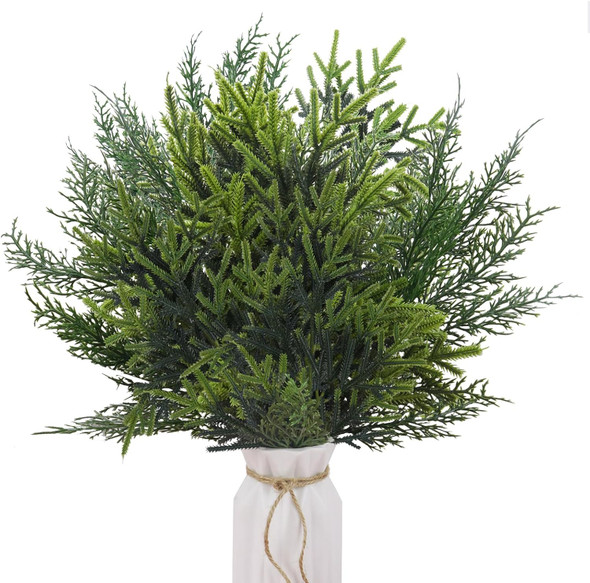 6Pcs Christmas Greenery Stems 18.9" Long Artificial Pine Branches Cypress Stems Christmas Picks Sprays Norfolk Pine Fake Cedar Stems Branches for Decorating Flower Arrangements Garland Wreath DIY