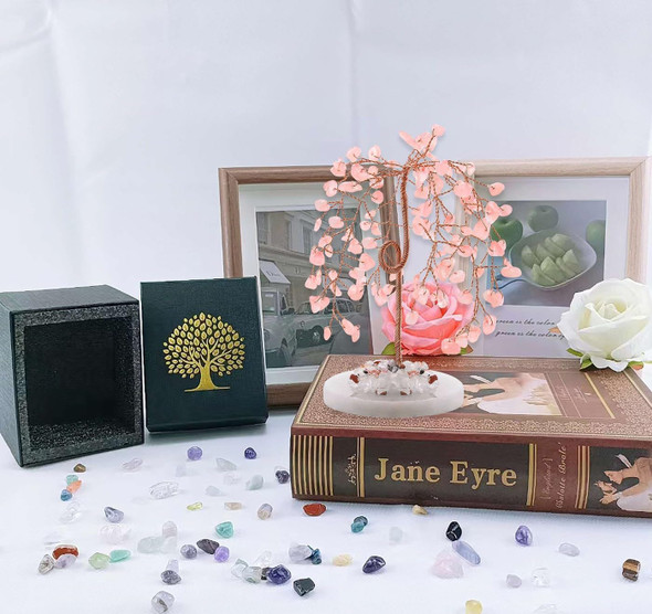 LAIDANLA Rose Quartz Natural Healing Crystal Tree Reiki Money Tree Agate Base Copper Wire Life Feng Shui Energy Tree for Home Office Desk Room Decor Meditation Good Luck