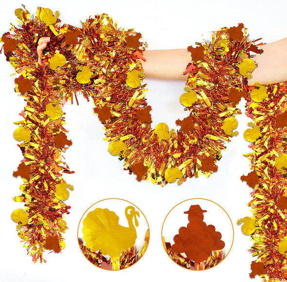 33 FT Thanksgiving Turkey Tinsel Garland, Fall Thanksgiving Party Decorations Shiny Metallic Garland Thanksgiving Turkey Garland for Home Indoor Outdoor Friendsgiving Party Decorations