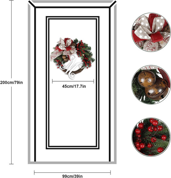 LASPERAL Artificial Christmas Door Wreath, 17" Vintage Winter Welcome Wreath for Front Door Artificial Red Holiday Wreath with Red Bow, Berries, Pine Core for Xmas Indoor Outdoor Decoration