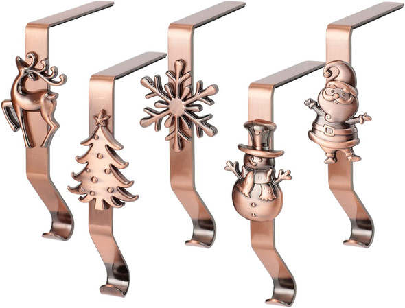 Set of 5 Christmas Stocking Holder for Mantel Christmas Stocking Hangers for Mantel Stocking Hooks for Fireplace Stocking Metal Clip for Christmas Decoration
