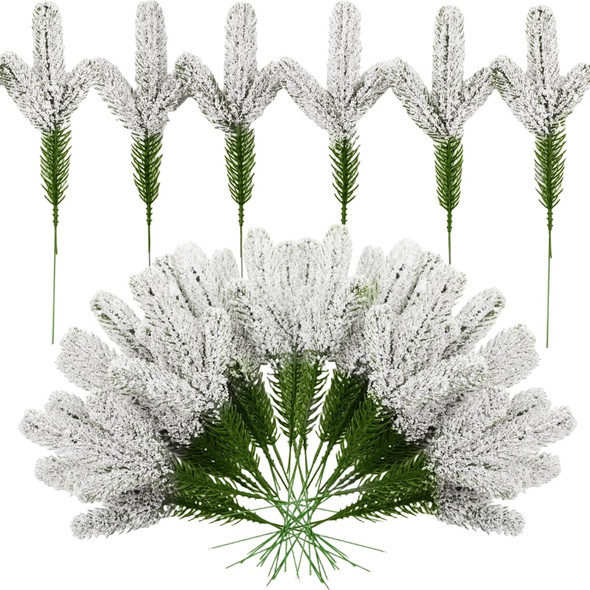 120 Pcs Artificial Pine Needles Branches Snowy Pine Branches for Christmas Tree, Vase, Wreath, Garland, DIY Crafts, Home Decor, Merry Christmas Wreath, Xmas Wreath for Home Decoration, Artifi