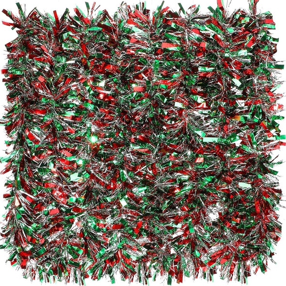 Christmas Tinsel Garland Metallic Tinsel Twist Garland Glitter Christmas Tree Hanging Garland Decorations for Christmas Indoor and Outdoor Ornament (Red, Green with Silver)