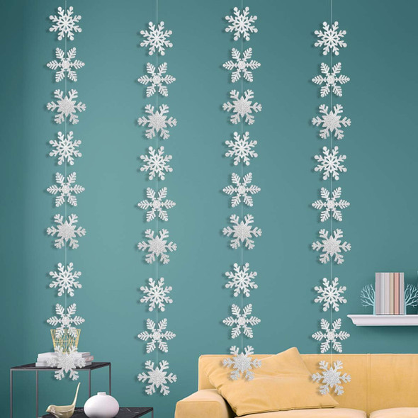 36Pcs Silver Snowflake Garland Winter Wonderland Hanging Snowflake Decorations Winter Wonderland Snowflakes Garland Decoration for Christmas Winter Wonderland Holiday Home Decorations