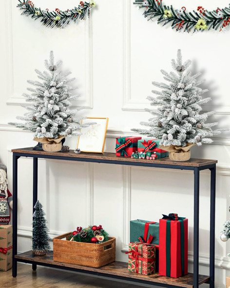 Flocked Small Christmas Tree - Leheyhey 2 Foot Mini Tabletop Christmas Tree with 175 PE PVC Flame-Retardant Tips, Unlit Artificial Little Christmas Tree with Pinecones for Home, Office, Party Decor