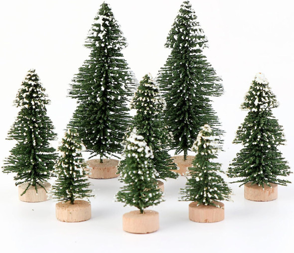 8Psc Mini Christmas Tree Bottle Brush Trees - Flocked Artificial Christmas Trees with Wooden Base for Christmas Decorations - Small Christmas Decor for Christmas Party Craft & Home Decor (Blue-Green)
