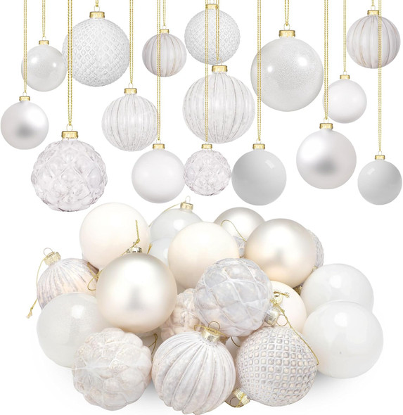 Liliful 24 Pcs Glass Christmas Ball Ornaments Christmas Tree Decoration Hanging Balls Christmas Ornaments for Festival Home Wedding Holiday Party Decor(White,3.15 Inch) Liliful 24 Pcs Glass Christmas Ball Ornaments Christmas Tree Decoration Hanging Balls Christmas Ornaments for Festival Home Wedding Holiday Party Decor(White,3.15 Inch)
