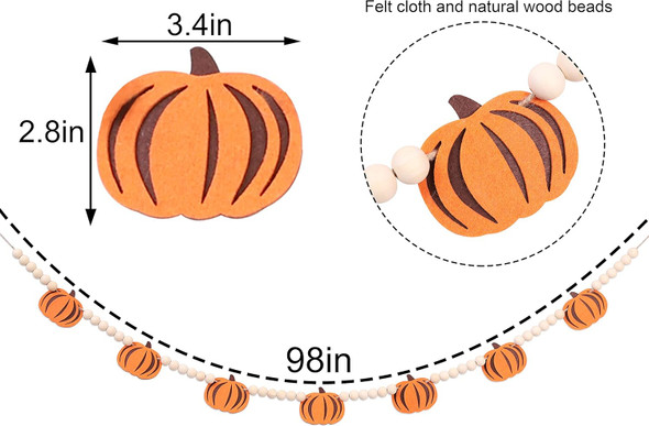 Fall Decor, Fall Decorations for Home, Felt Pumpkins and Wood Beads Garland - Fall Pumpkin Garland for Mantle, Fall Pumpkin Wall Decor, Halloween Decorations Indoor Fall Decor, Fall Decorations for Home, Felt Pumpkins and Wood Beads Garland - Fall Pumpkin Garland for Mantle, Fall Pumpkin Wall Decor, Halloween Decorations Indoor