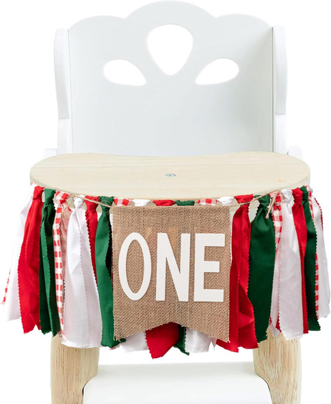Italian Picnic Theme 1st Birthday High Chair Banner - Italian/Pizza Themed Fabric Garland For Boys Girls' First Birthday Party, Cake Smash Photo Prop HighChair Banner(Christmas cloth banner)