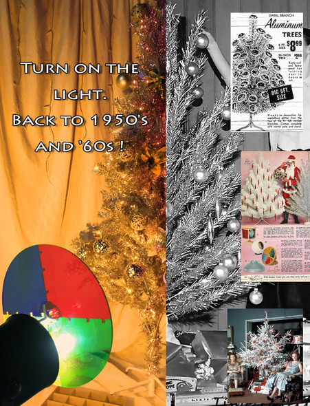 Color Wheel for Christmas Tree with Timing Function, Rotating Color Wheel with E27 LED Light for Vintage Silver Tinsel Christmas Tree, Decor Retro Aluminum Christmas Tree Home Decoration