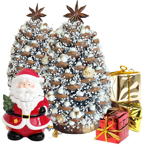 LNV Handmade DIY Christmas Tree Pine Cones, Pine Branches and Other Natural Material Manufacture Christmas Decoration Small Christmas Tree Christmas Decorations Clearance (White Full Star)