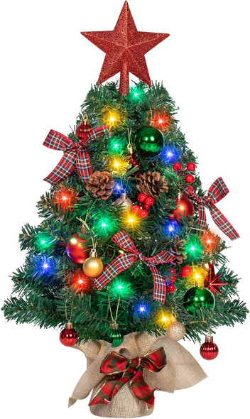 24In Tabletop Christmas Tree, Mini Christmas Tree with 35 LED Lights DIY Ornaments Star Treetopper, Small Xmas Artificial Tree for Holiday Indoor Christmas Decoration (Classic Red)
