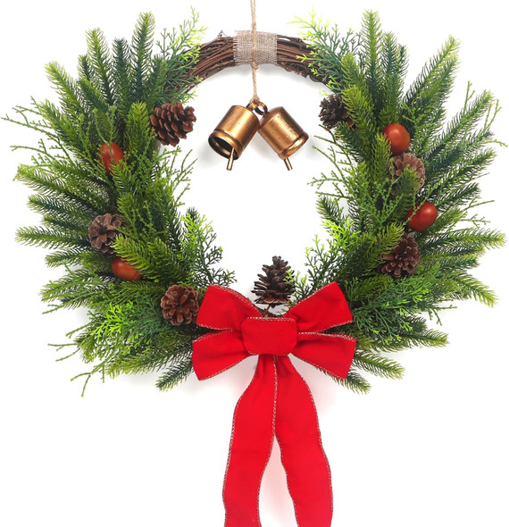 21''Bell Christmas Wreaths for Front Door, Beautiful Door Wreath with Bow Acorn Pinecone Decor for Christmas Year