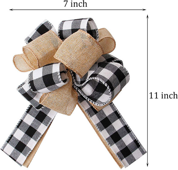 Black White Buffalo Plaid Burlap Wreath Bow Multi Layed Bows Wreath Bow Wall Ornaments Christmas Tree Topper Bows for Holiday Home Front Door Decorations