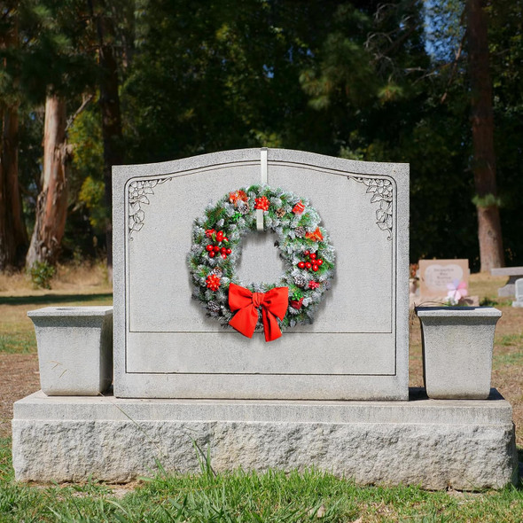 Loopeer 2 Pieces Christmas Headstone Wreath Hanger for Cemetery Gravestone Wreath Stand Tombstone Wreath Holder for Grave Marker Gravestone Flowers Decorations (8 Inch)