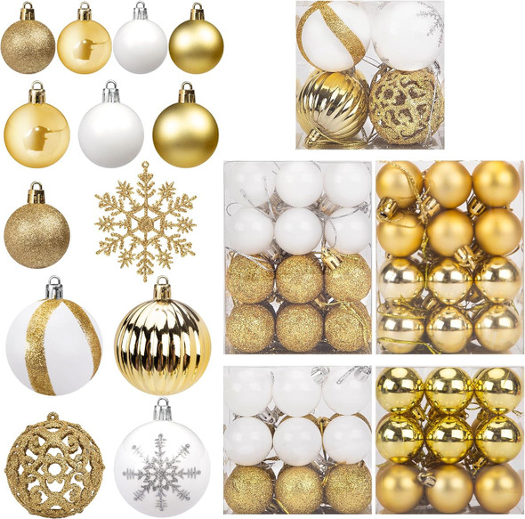 LOVEINUSA 100PCS Christmas Ball Ornament Set, Shatterproof Christmas Tree Balls Assorted Hanging Baubles Snowflakes for Xmas Tree Wreath Christmas Party Wedding