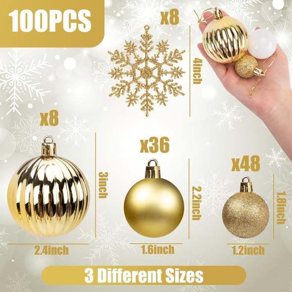 LOVEINUSA 100PCS Christmas Ball Ornament Set, Shatterproof Christmas Tree Balls Assorted Hanging Baubles Snowflakes for Xmas Tree Wreath Christmas Party Wedding