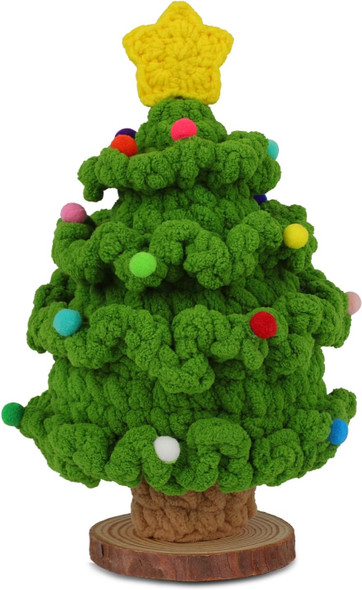 Crochet Christmas Tree, Handmade Crochet Tree Winter Table Crochet Christmas Tree with Wooden Base Crochet Xmas Tree for Shop Holiday Home Office Decor