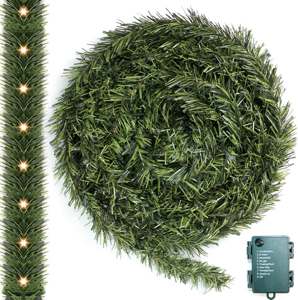 17.7FT Lighted Garland Christmas Decoration, Pre-lit Artificial Indoor Outdoor Christmas Garland for Stairs Railing, Green Holiday Decor for Home Garden.