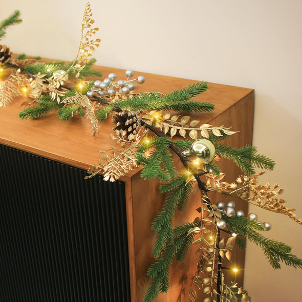Luditek Christmas Garland with Lights, 5.2ft 40 LEDs Pine Needles Pinecones Christmas Decor String Lights Battery Operated, Christmas Decorations Indoor for Home Fireplace Mantel Door Xmas Luditek Christmas Garland with Lights, 5.2ft 40 LEDs Pine Needles Pinecones Christmas Decor String Lights Battery Operated, Christmas Decorations Indoor for Home Fireplace Mantel Door Xmas