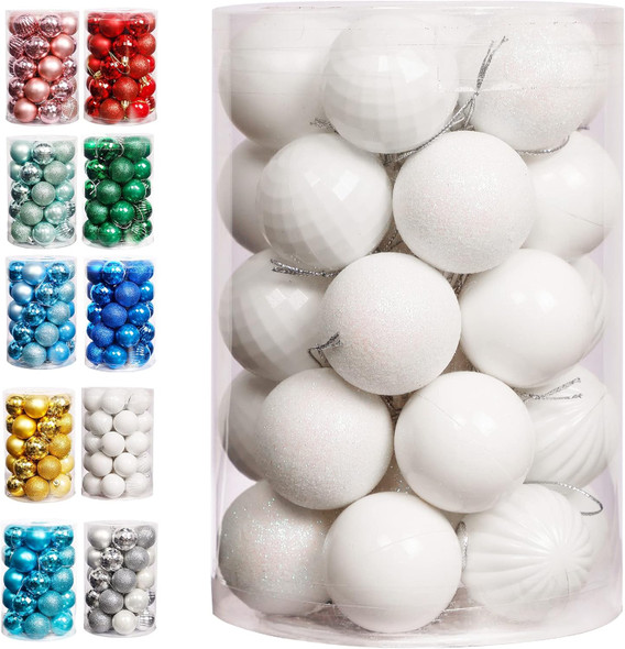 Lulu Home Halloween Hanging Ornaments, 34 Count Pre-Strung Plastic Balls, Shatterproof Barrel Packed Balls for Holiday Halloween Party Wreath Tabletop Tree Decorations, 1.57 Inch, White