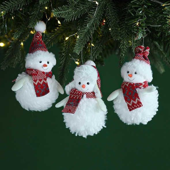 Snowman Ornaments for Christmas Tree Red White Plush Snowman Christmas Decorations Indoor Holiday Party Decor Set of 3