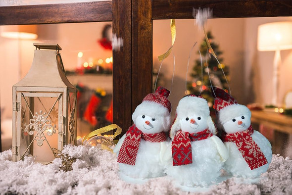 Snowman Ornaments for Christmas Tree Red White Plush Snowman Christmas Decorations Indoor Holiday Party Decor Set of 3