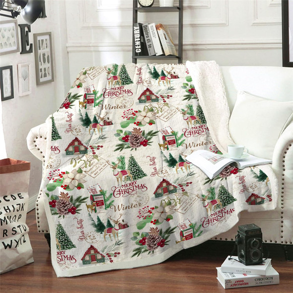 Christmas Red Garland and Green Leaves Patterns Blanket with Christmas Tree Pattern Blanket Soft Fluffy Fleece Bedding Throw for Bed Couch Sofa 60"x80"