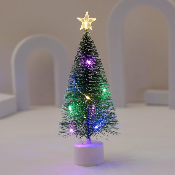 Mini Christmas Tree with Colorful LED String Lights, Tabletop Xmas Tree with Wooden Bases for DIY Christmas Decorations Home Holiday Party