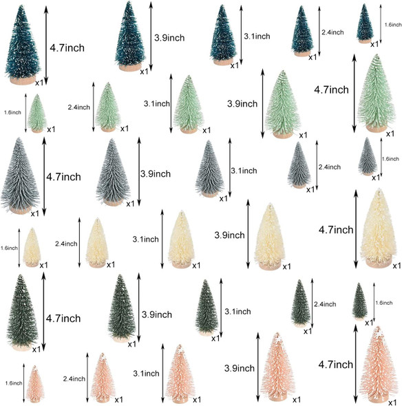 Lvydec 30 Pack Artificial Mini Christmas Trees Decoration, Colorful Mini Pine Tree with Wood Base Bottle Brush Trees for Christmas Decor