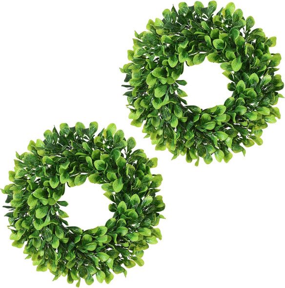 Lvydec 2 Pack Artificial Boxwood Wreath - 11" Mini-Sized Boxwood Wreath Green Candle Wreath for Wall Window Home Decoration