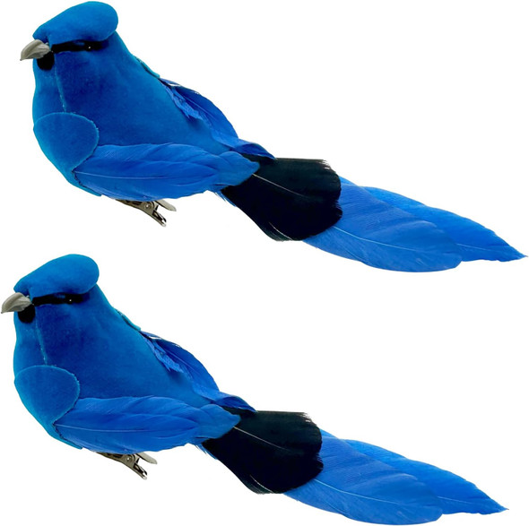 LWINGFLYER 2PCS Blue Artificial Birds Realistic Feather Bird Clip on Christmas Tree Ornaments for Wreath Crafts Wedding Decor Garden Home Decoration