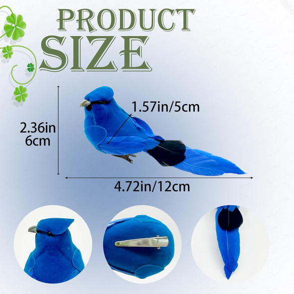 LWINGFLYER 2PCS Blue Artificial Birds Realistic Feather Bird Clip on Christmas Tree Ornaments for Wreath Crafts Wedding Decor Garden Home Decoration