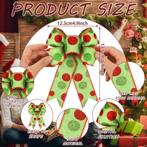 16 Pcs Large Christmas Bow 5 x 7 Inch Red White Green Dots Bows Glitter Tie Ribbon Bows Christmas Wreaths Decorative for Xmas Tree Front Garland Indoor Outdoor DIY Party Supplies (Red Green)