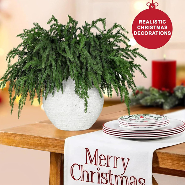 30 Pcs Realistic Christmas Pine Branches, Natural Droopy,Soft Bendable Christmas Pine Stems, Lifelike Cedar Stems for Vases, Wreaths,Garland Christmas Decorations，Christmas Thanksgiving Table Decor