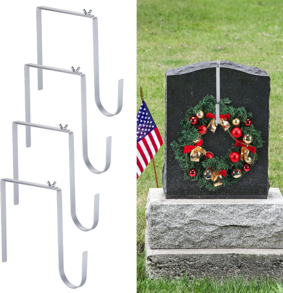 MADHOLLY Christmas Headstone Wreath Hanger, Adjustable Cemetery Headstones Wreath Holder, Durable Aluminum Gravestone Wreath Stand for Christmas Grave Decoration (6.1-11in)